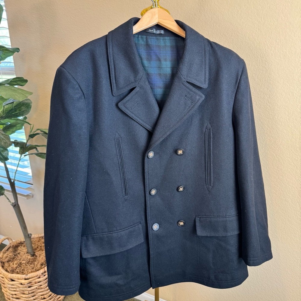 Lauren Ralph Lauren Men’s Wool Blend Coat 48R Black Quilted Lined Military Style